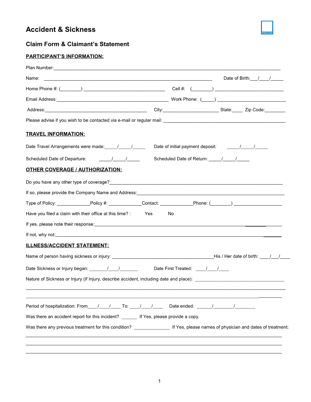 Rtaccident and Illness Claim Form