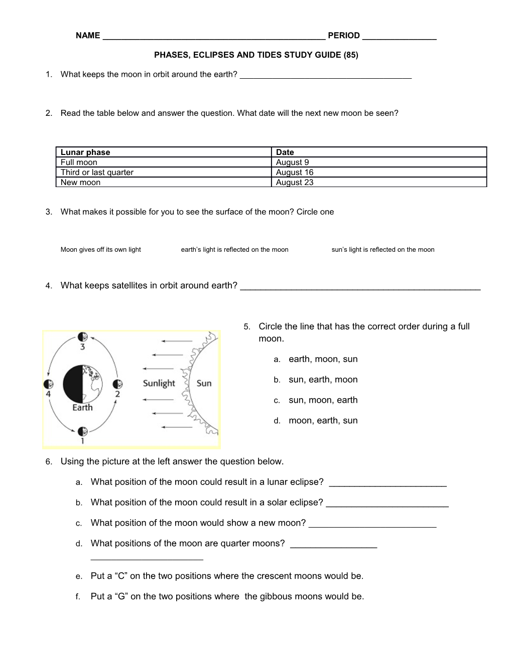 Phases, Eclipses and Tides Study Guide (85)
