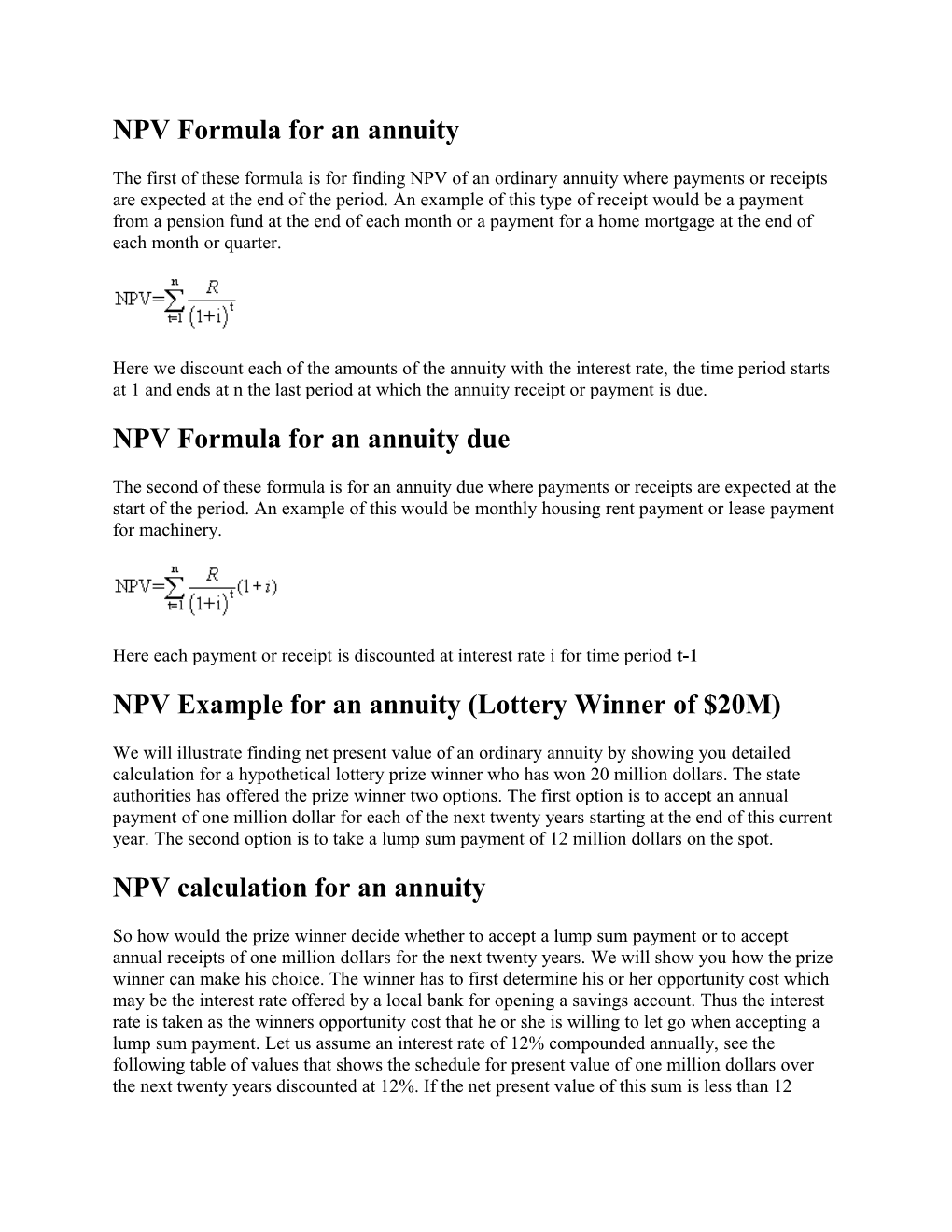 NPV Formula for an Annuity
