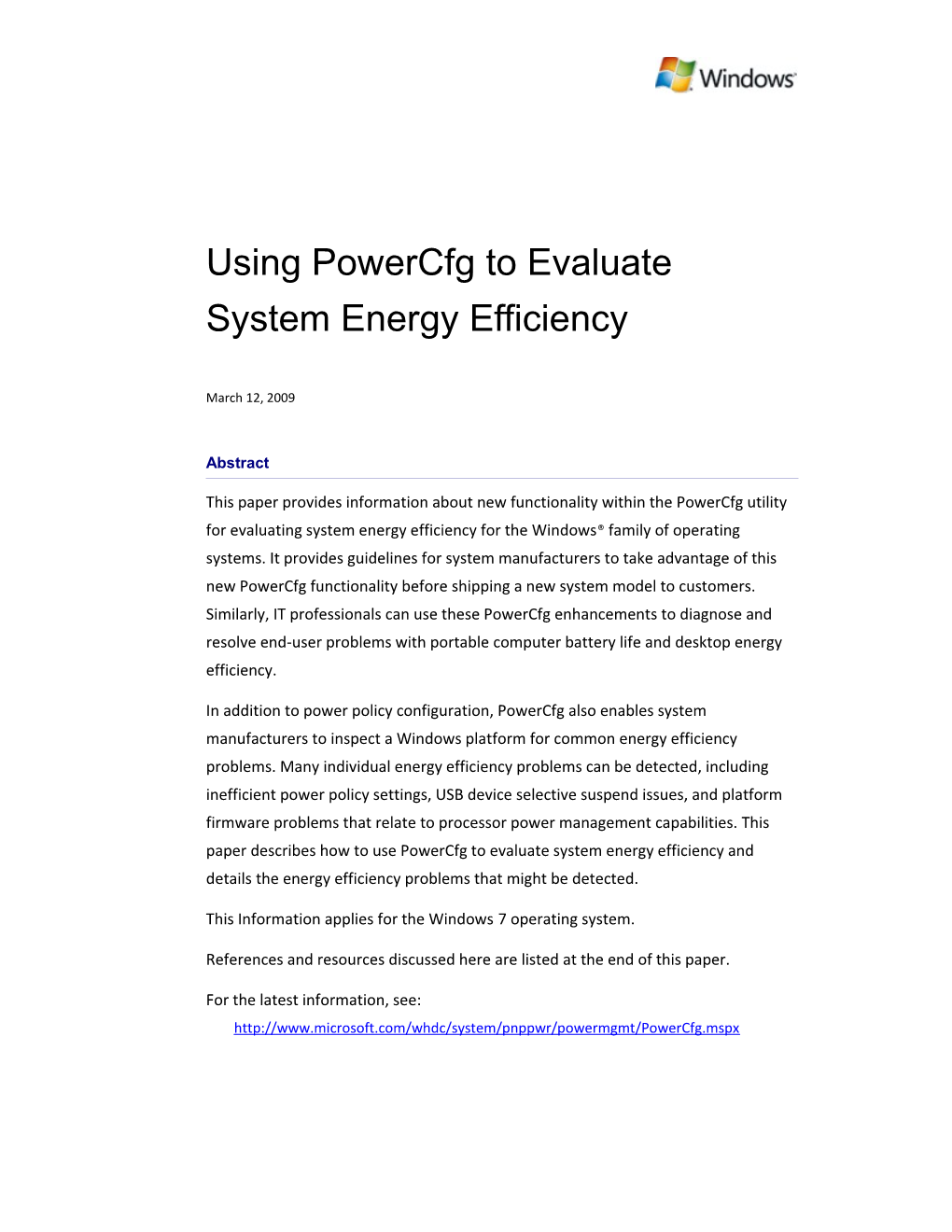 Using Powercfg to Evaluate System Energy Efficiency