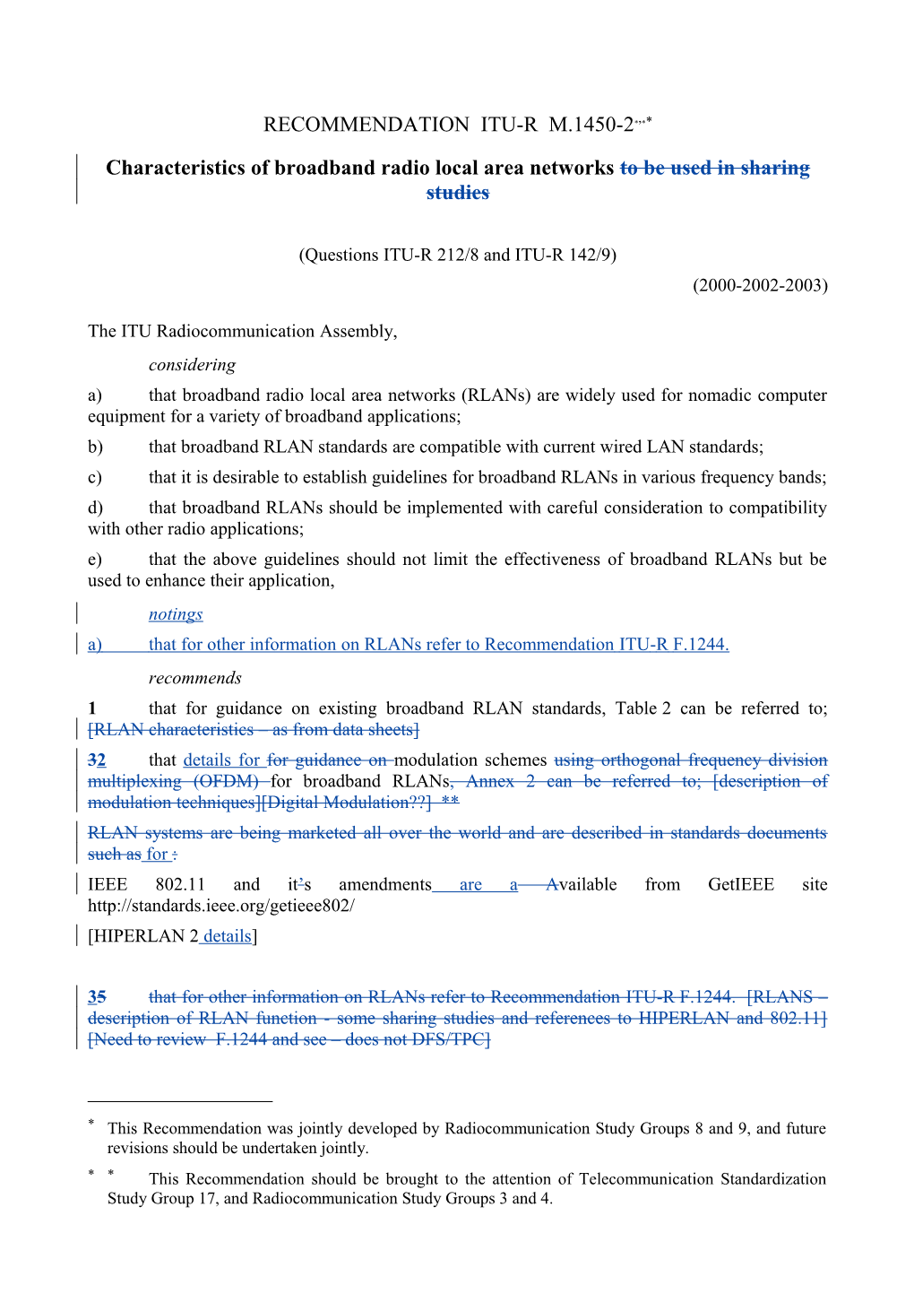 RECOMMENDATION ITU-R M.1450-2 - Characteristics of Broadband Radio Local Area Networks