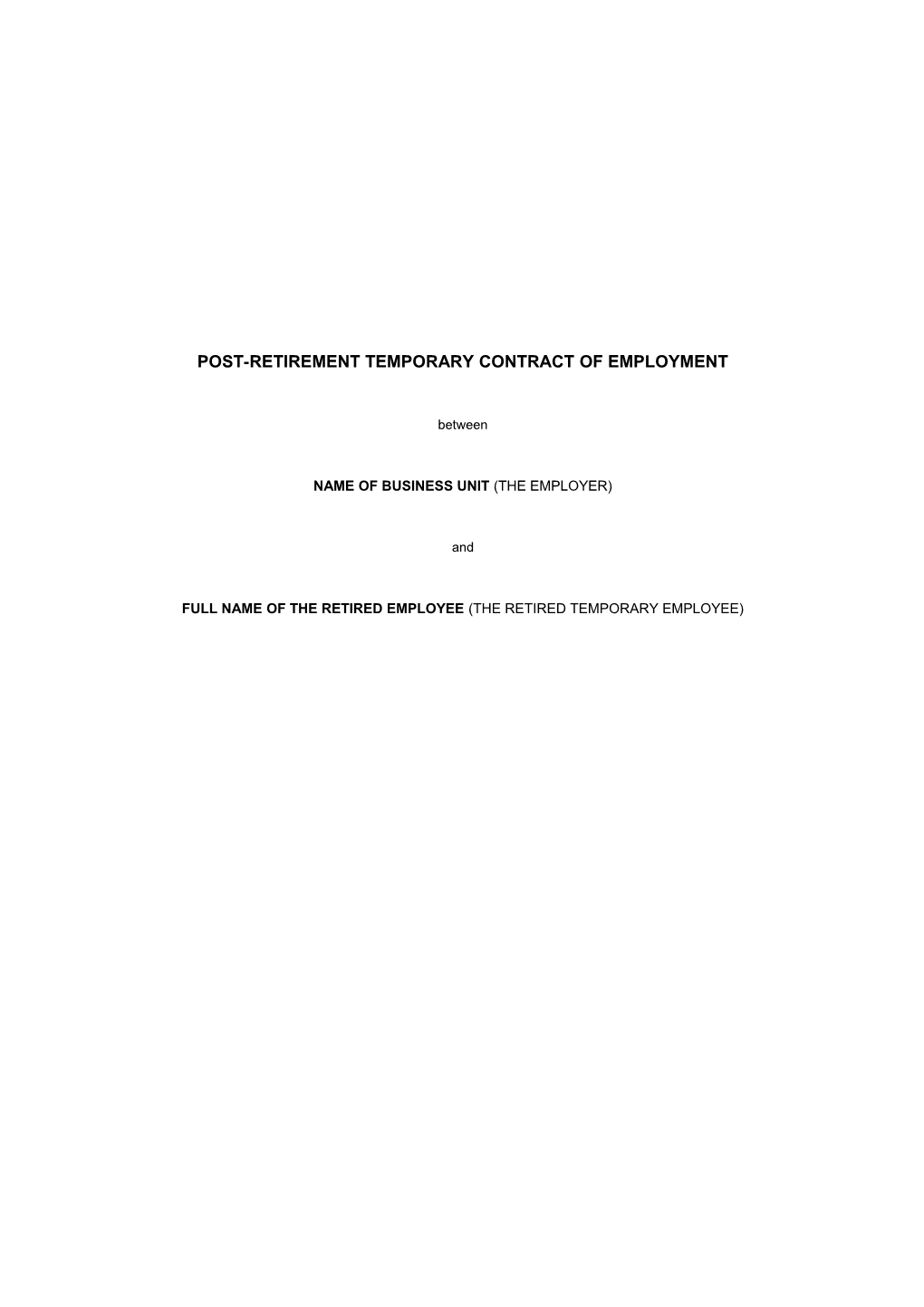 Post-Retirement Temporarycontract of Employment