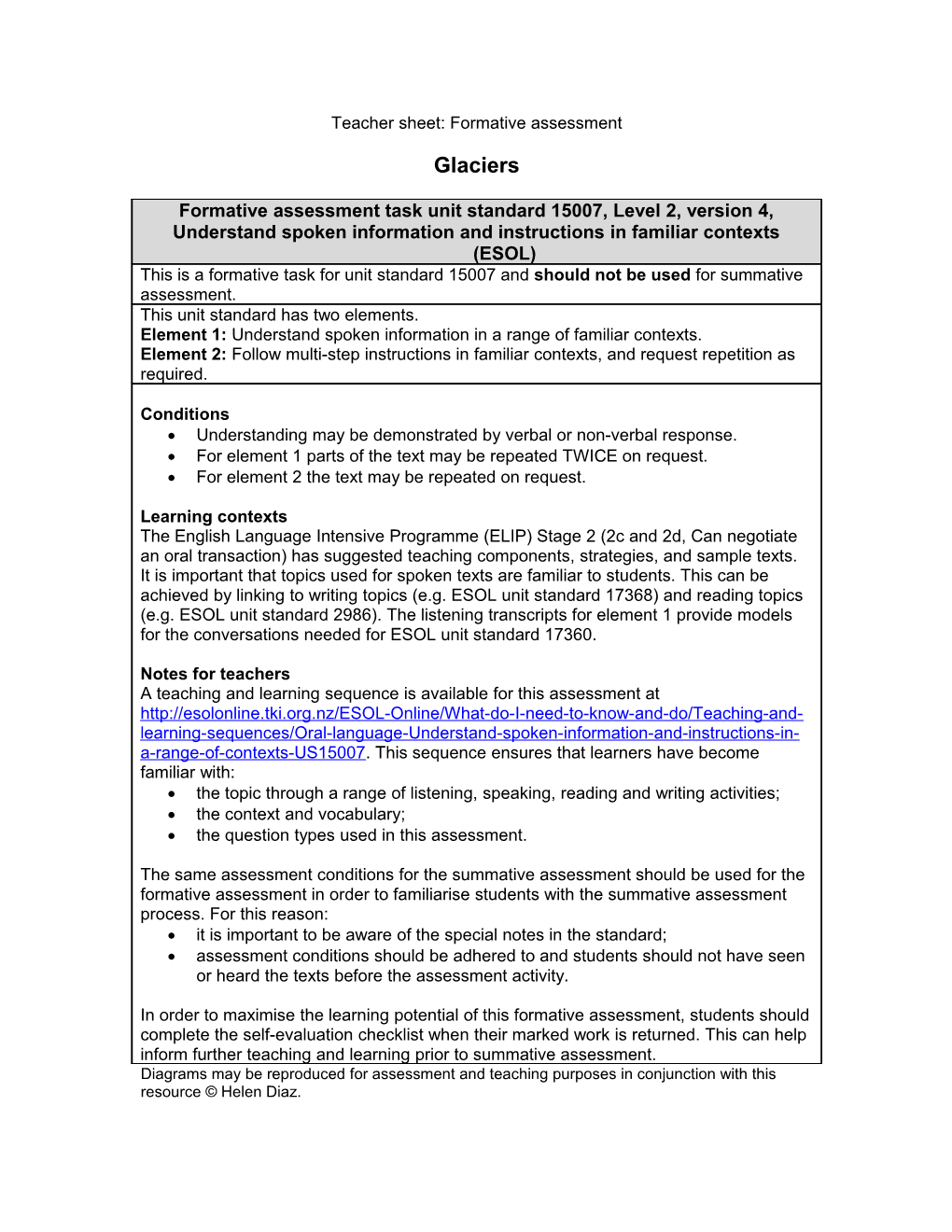 Assessment for Unit Standard 15007 Version 4