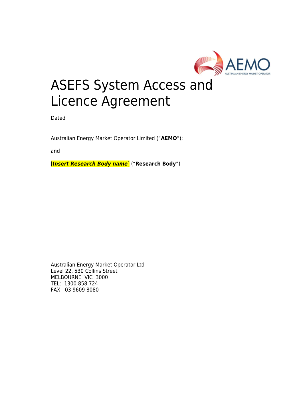 ASEFS System Access and Licence Agreement Final
