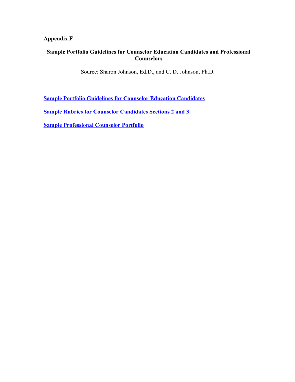 Sample Portfolio Guidelines for Counselor Education Candidates and Professional Counselors