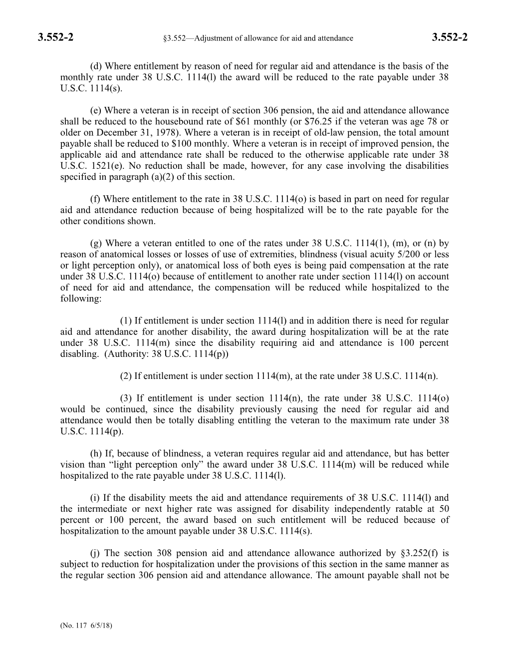 3.552 Adjustment of Allowance for Aid and Attendance