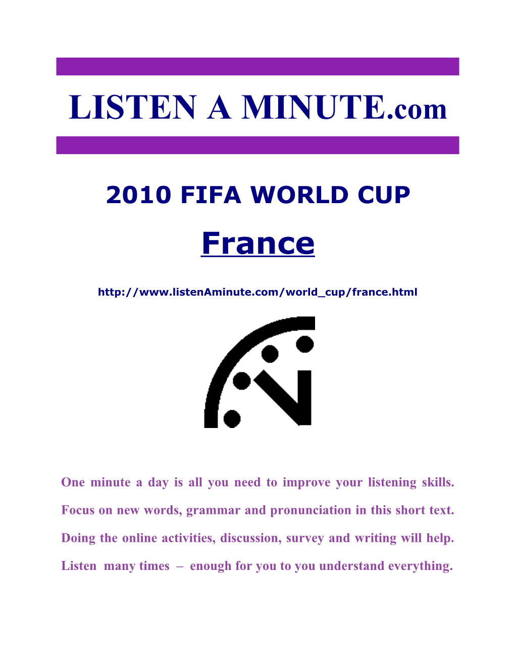 Listen a Minute.Com - ESL Listening - 2010 World Cup - France