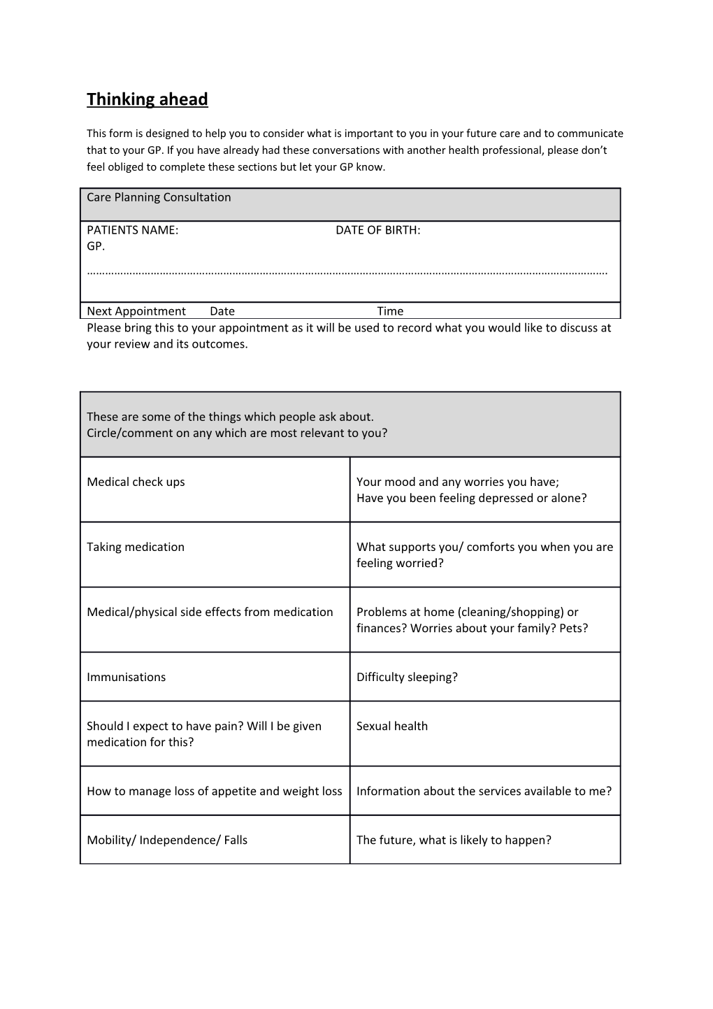 PACT EOLC Personal Plan