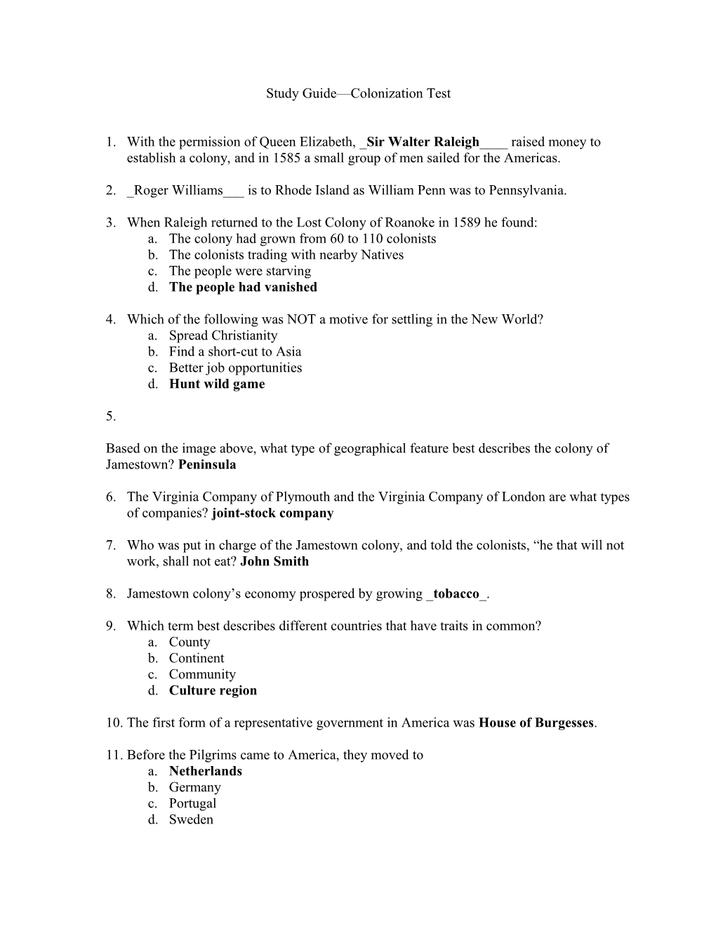 Study Guide Colonization Test