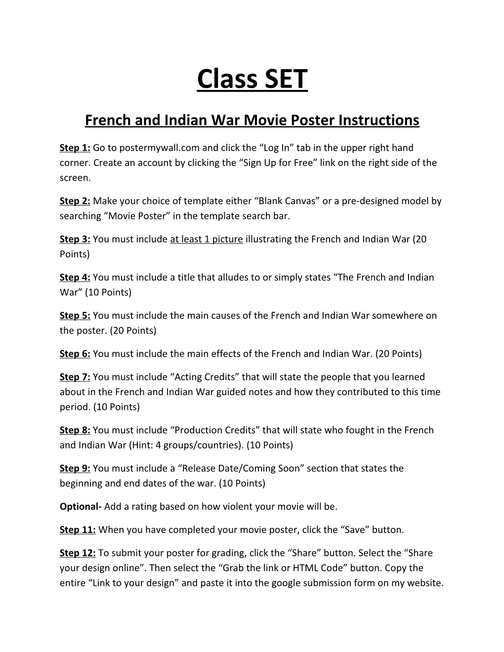French and Indian War Movie Poster Instructions