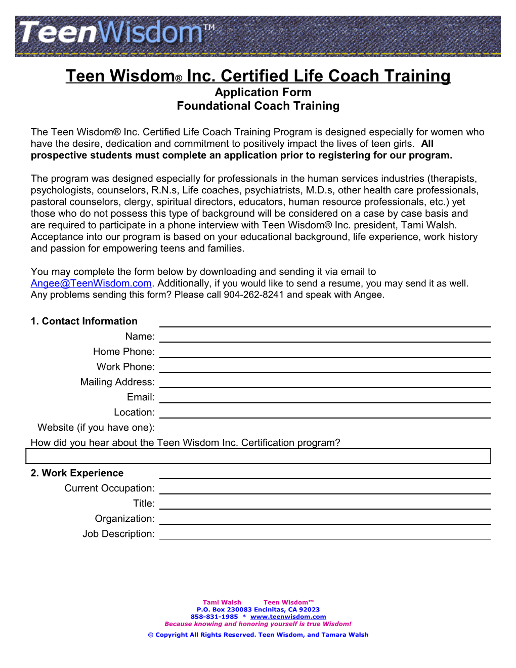Teen Wisdom Inc. Certified Life Coach Training
