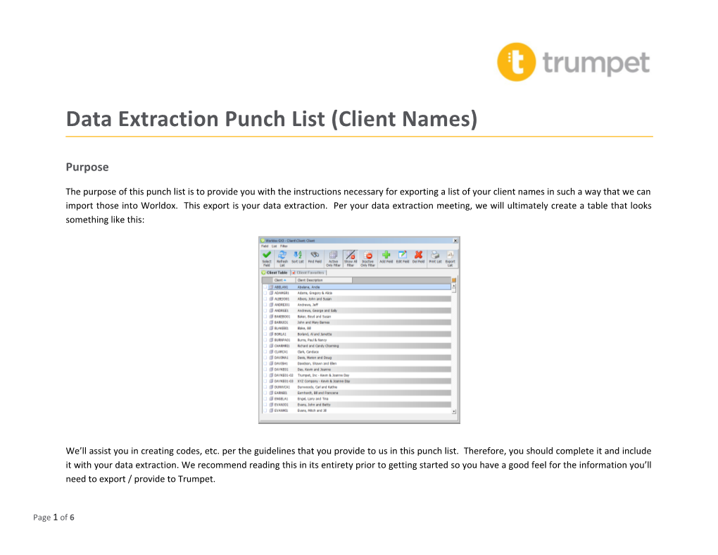 Data Extraction Punch List - Client Names Only (00106624;2)