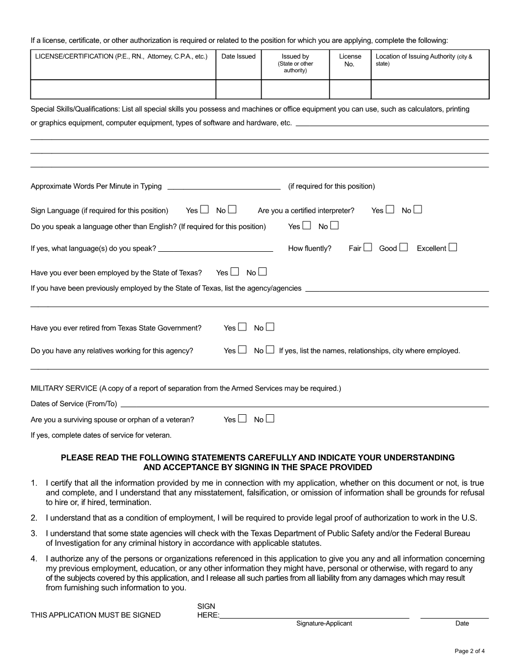 Application for State Employment