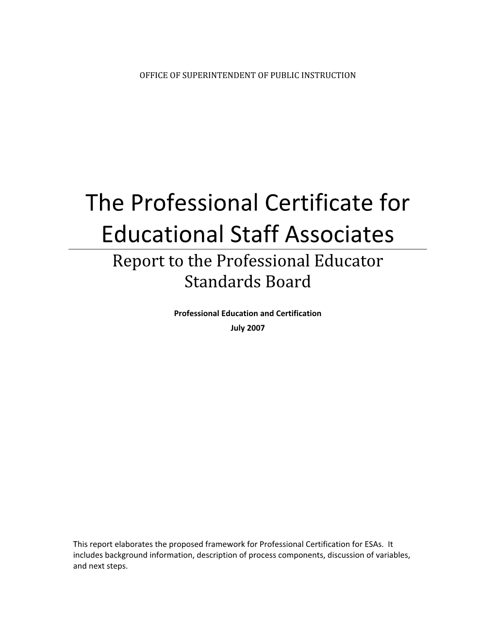 The Professional Certificate for Educational Staff Associates