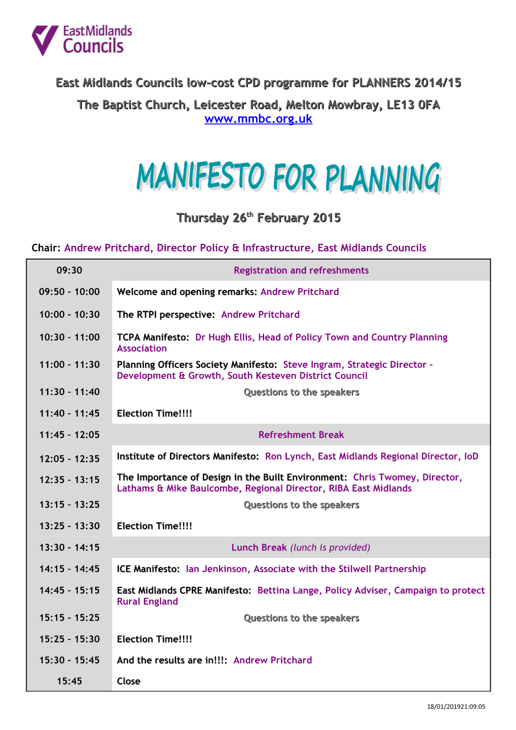 East Midlands Councils Low-Cost CPD Programme for PLANNERS 2014/15