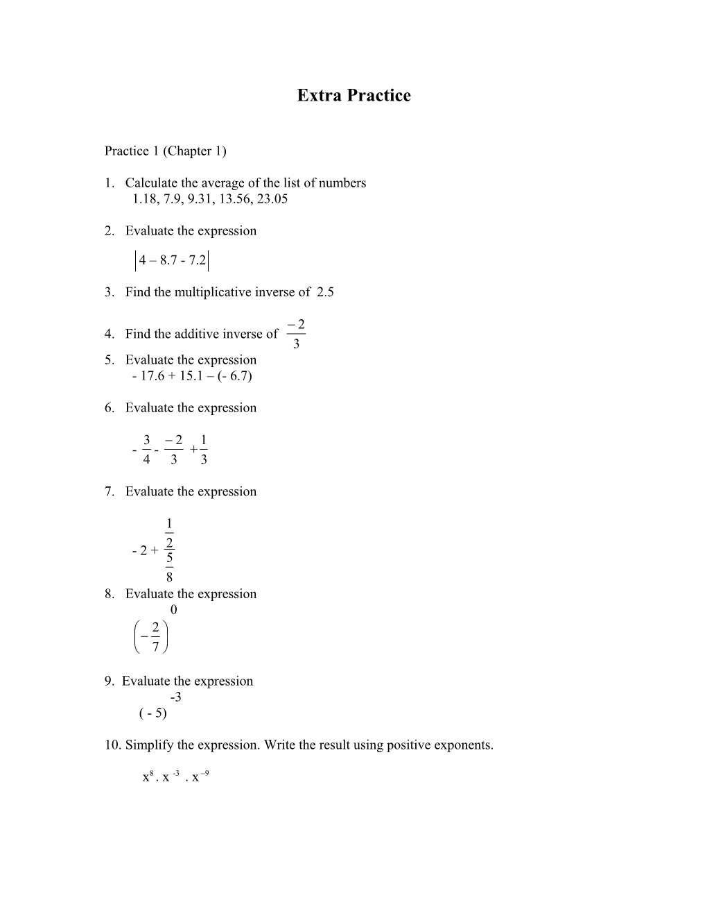 1. Calculate the Average of the List of Numbers