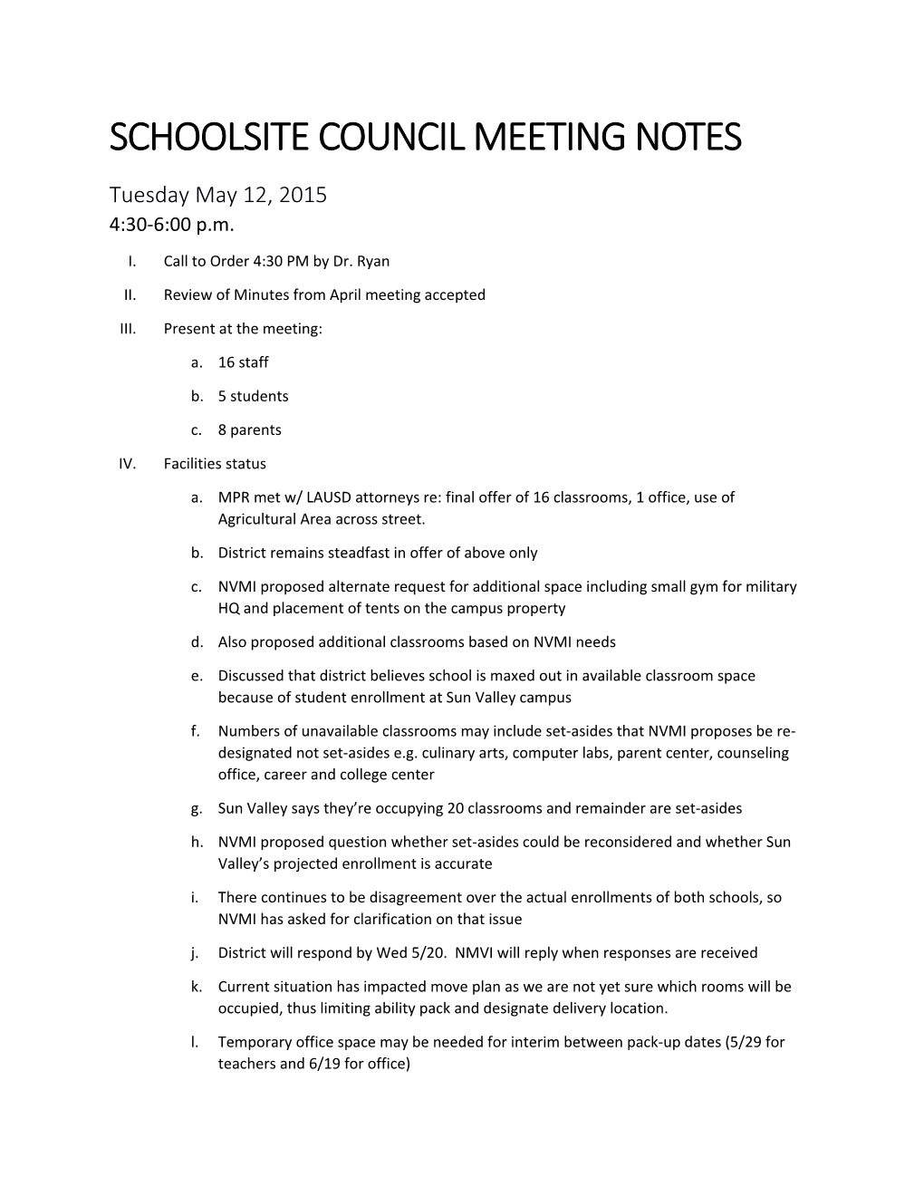 Schoolsite Council Meeting Notes