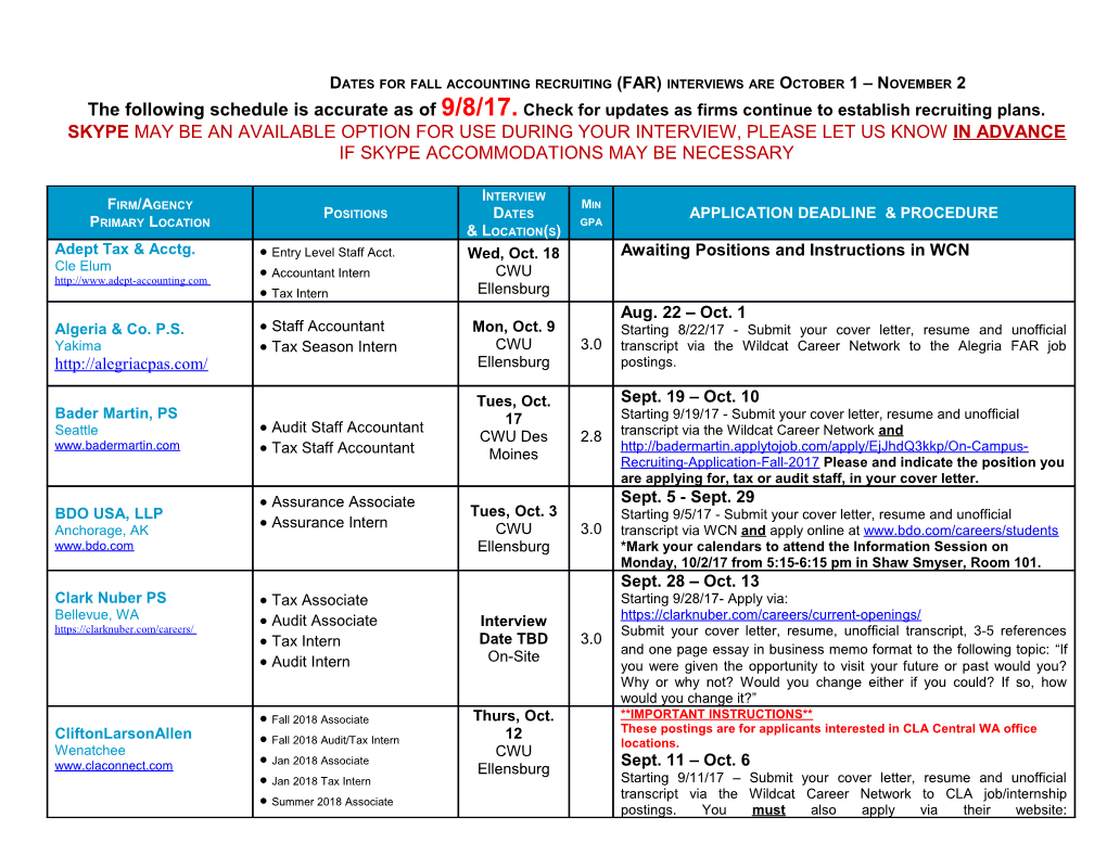 Dates Forfall Accounting Recruiting (FAR)Interviews Are October 1 November 2