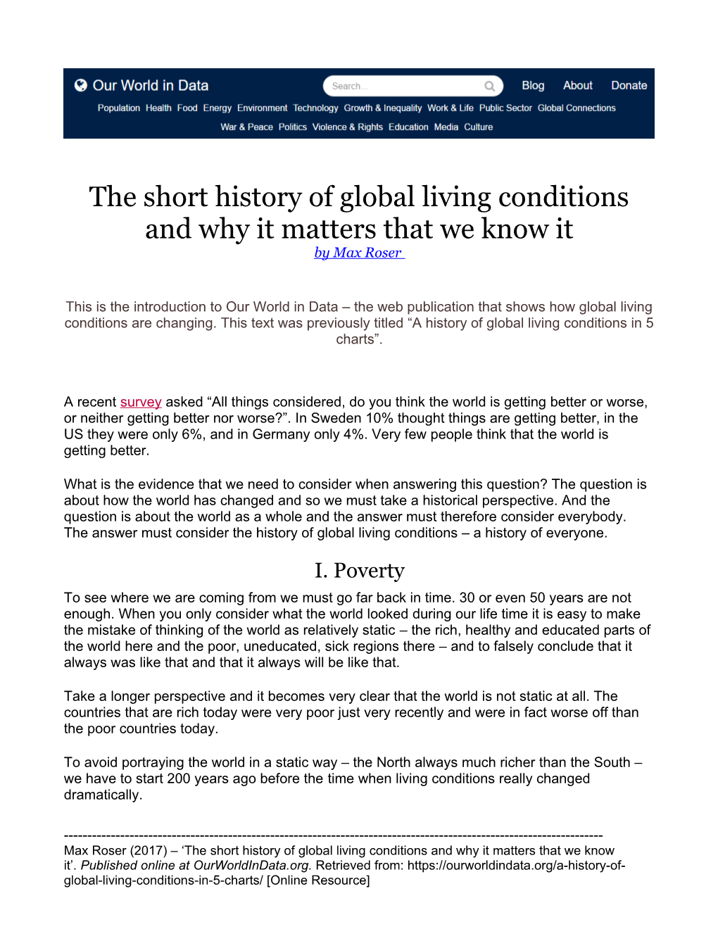 The Short History of Global Living Conditions and Why It Matters That We Know It