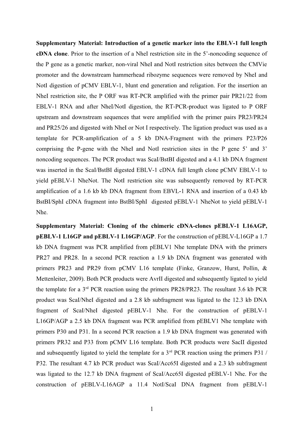 Recombinant EBLV-1 from Clones Cdna