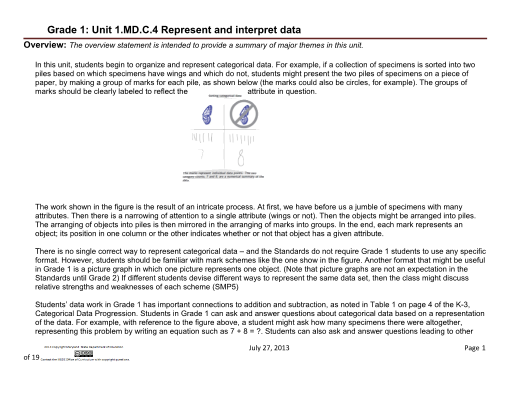 Grade 1: Unit 1.MD.C.4 Represent and Interpret Data