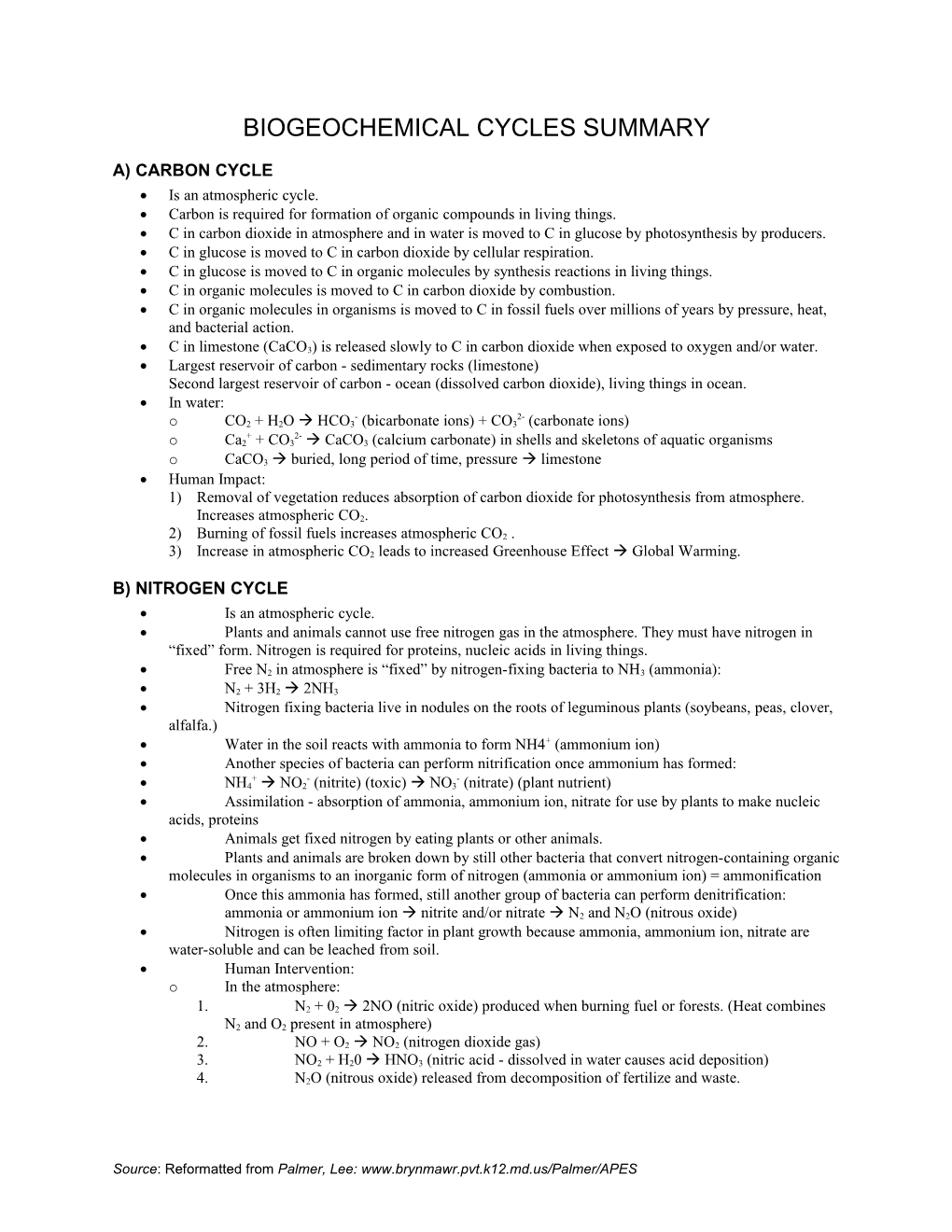 Summary of Biogeochemical Cycles