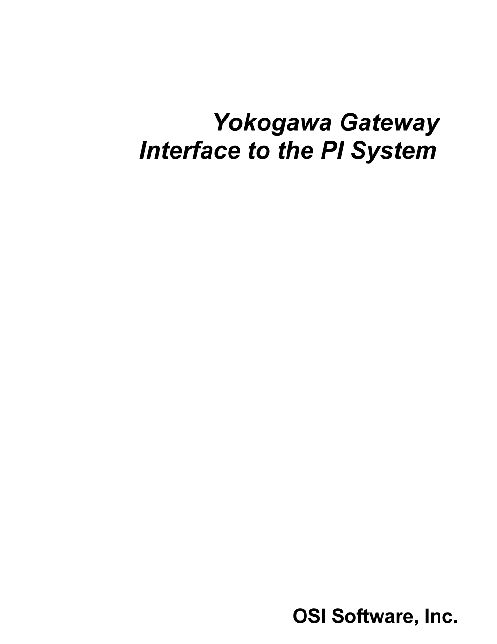 Yokogawa Gateway Interface to the PI System