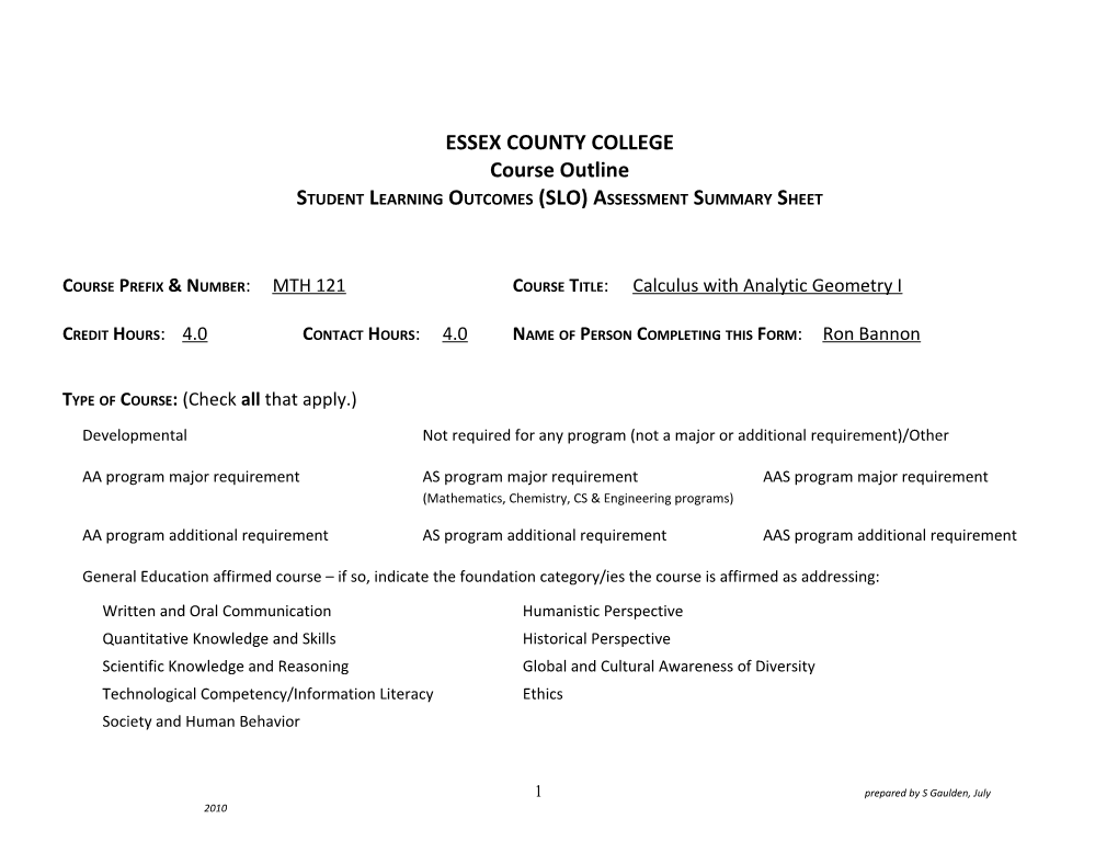 Student Learning Outcomes (SLO) Assessment Summary Sheet