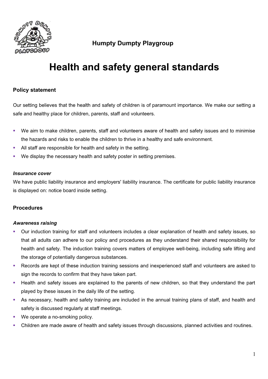 Health and Safety General Standards