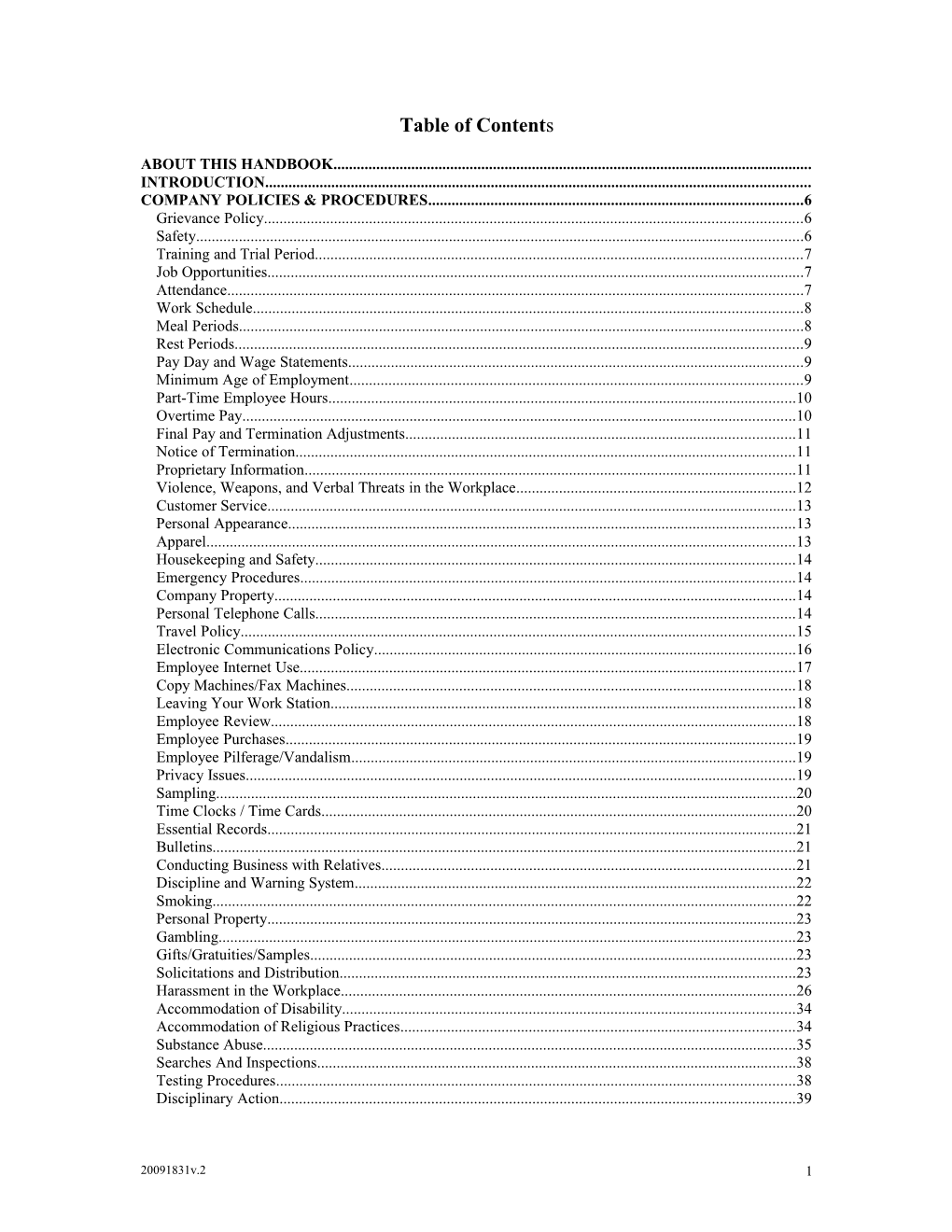 Table of Content S