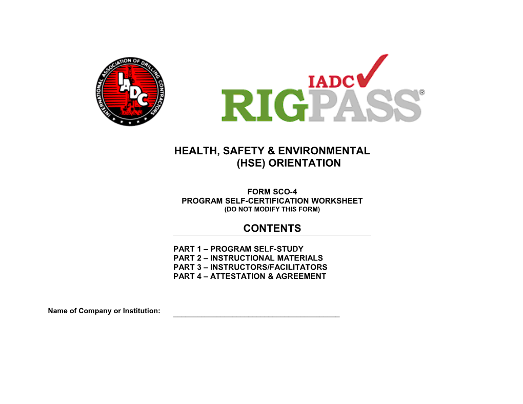 Health, Safety & Environmental (Hse) Orientation