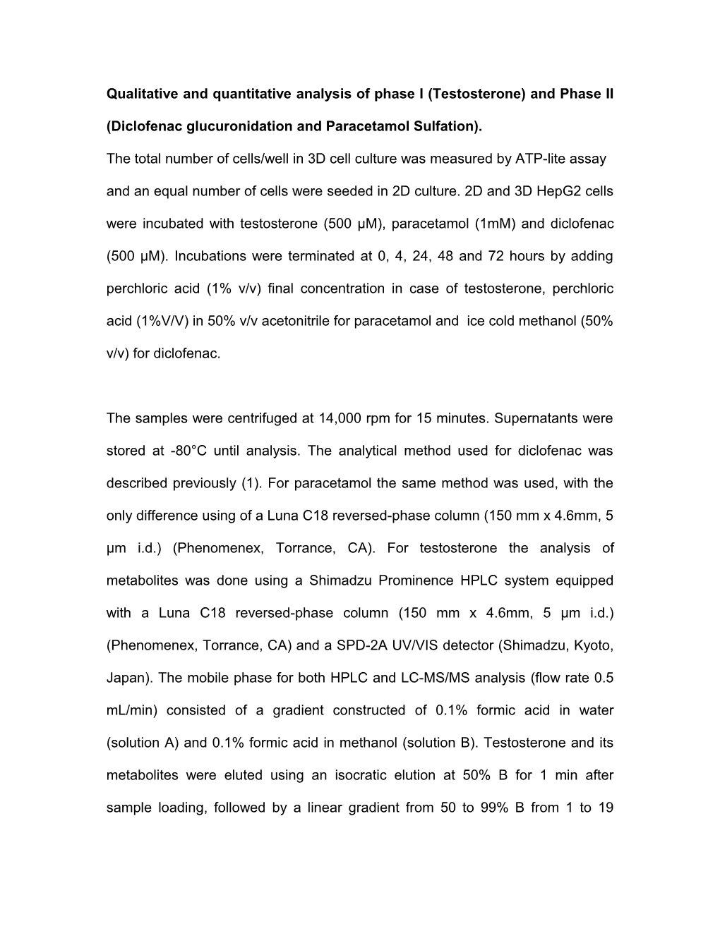 Qualitative and Quantitative Analysis of Phase I (Testosterone) and Phase II (Diclofenac