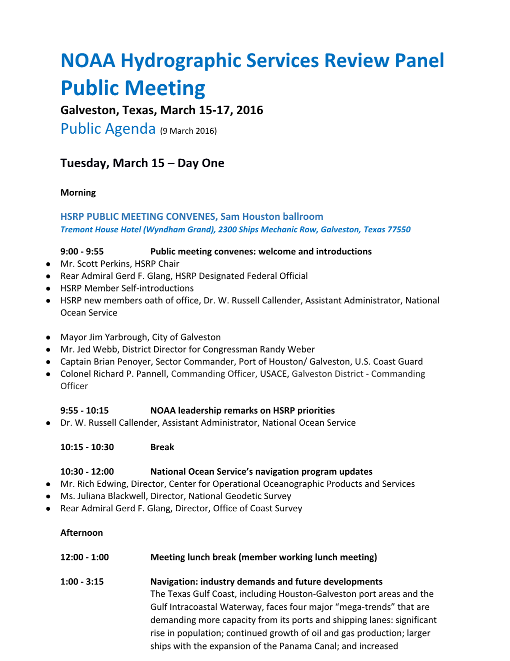 NOAA Hydrographic Services Review Panel Public Meeting
