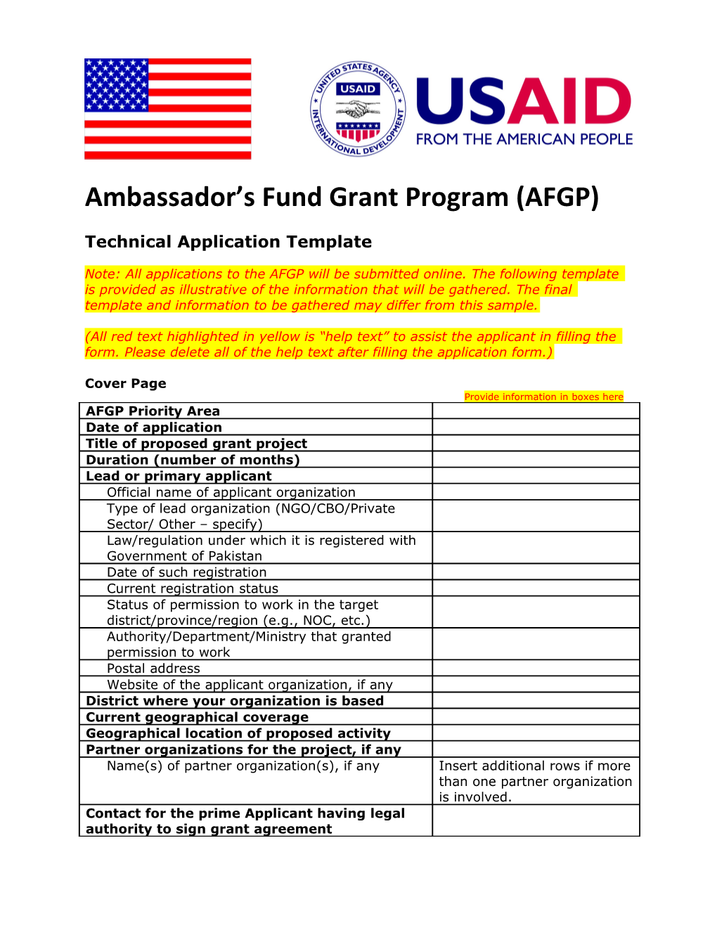 Ambassador S Fund Grant Program (AFGP)