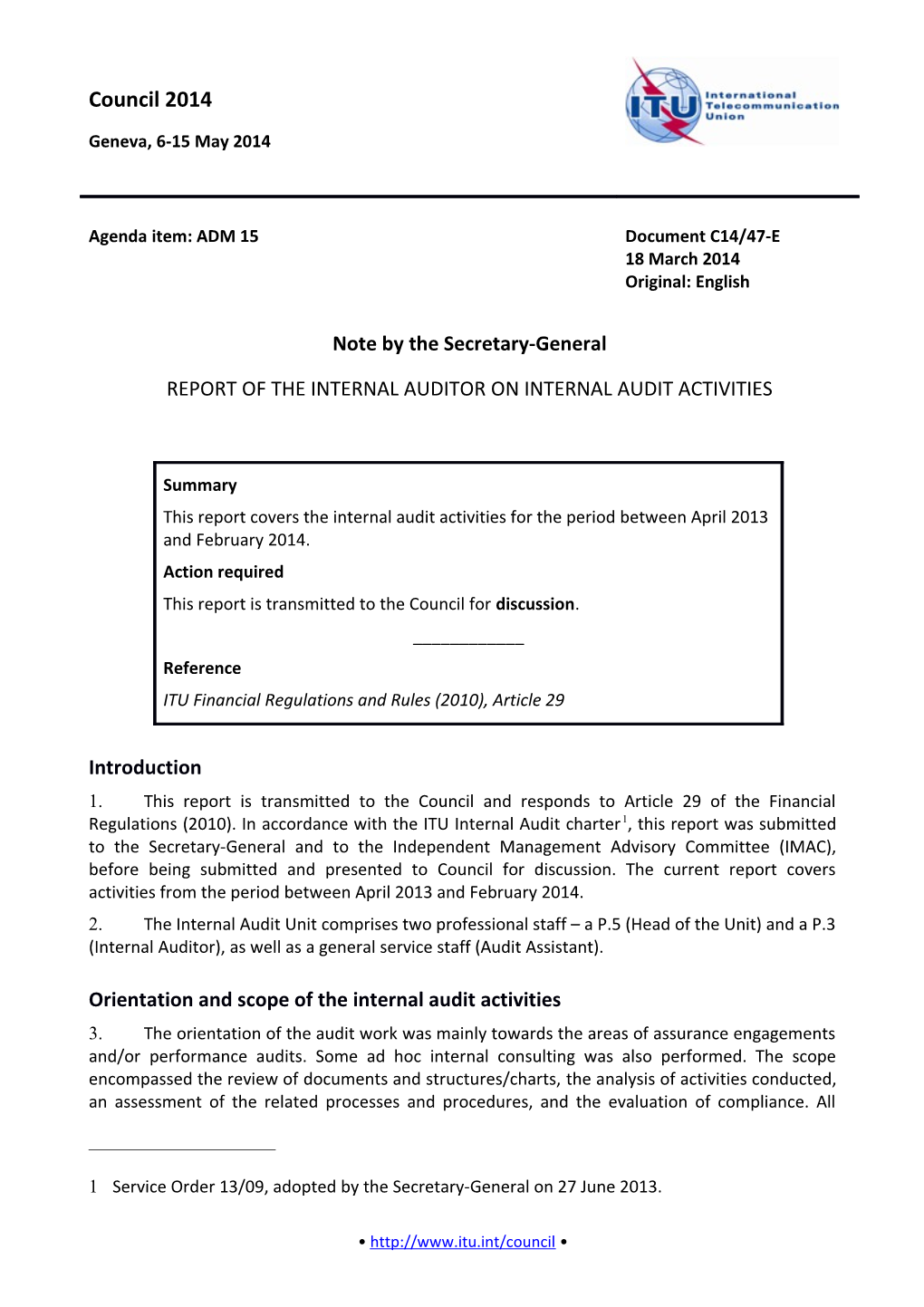 C13/INF/4 - Report of the Internal Auditor on Internal Audit Activities