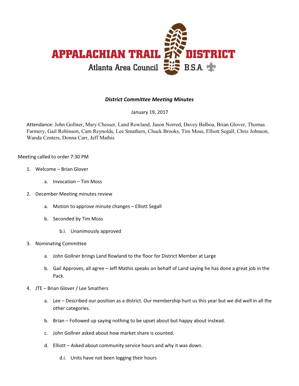 District Committee Meeting Minutes