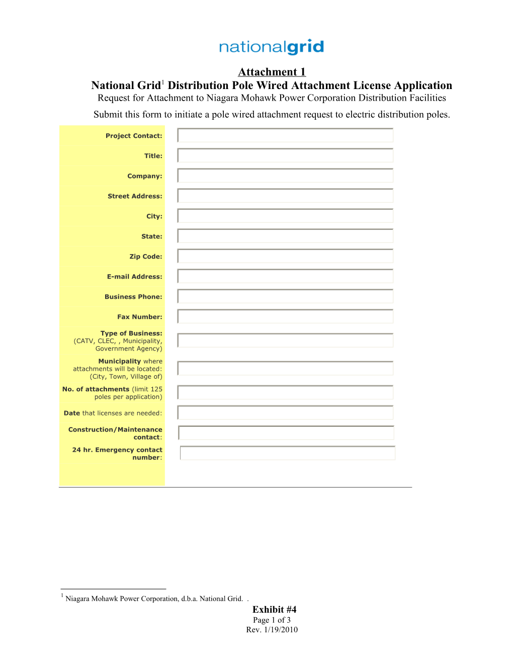 National Grid 1 Distribution Pole Wired Attachment License Application