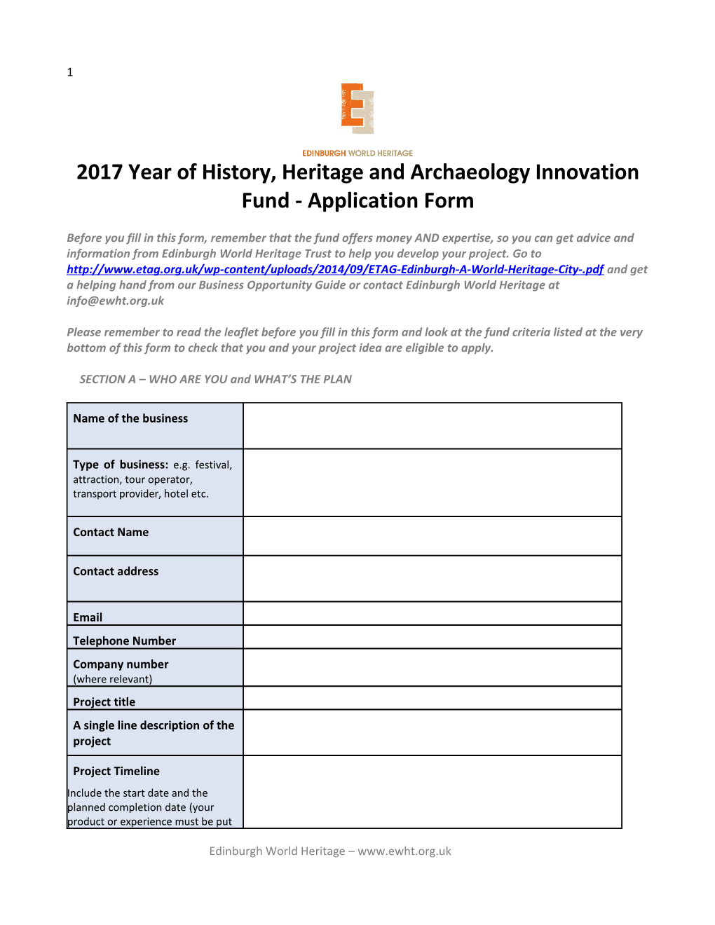 2017 Year of History, Heritage and Archaeology Innovation Fund - Applicationform