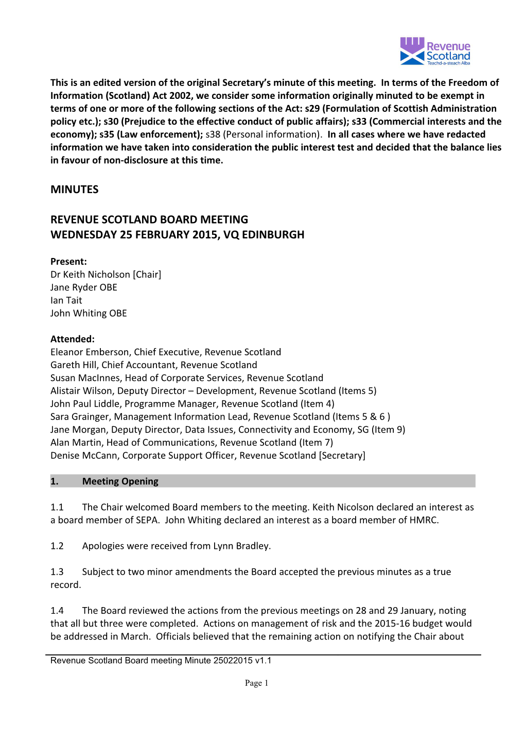 Revenue Scotland Board Meeting