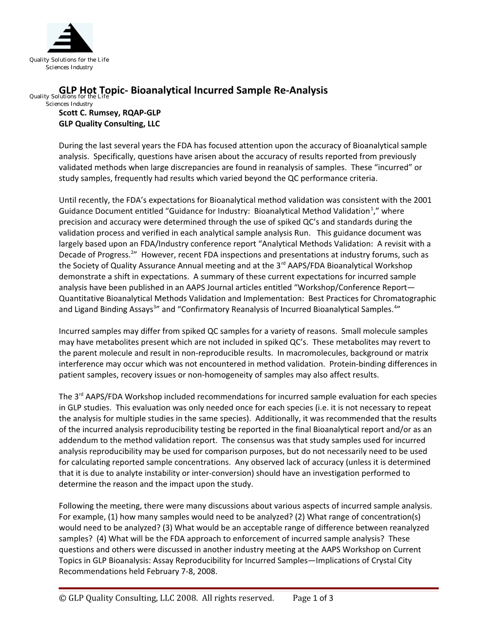 GLP Hot Topic- Bioanalytical Incurred Sample Re-Analysis