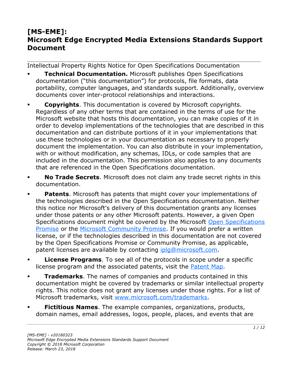 Microsoft Edge Encrypted Media Extensions Standards Support Document