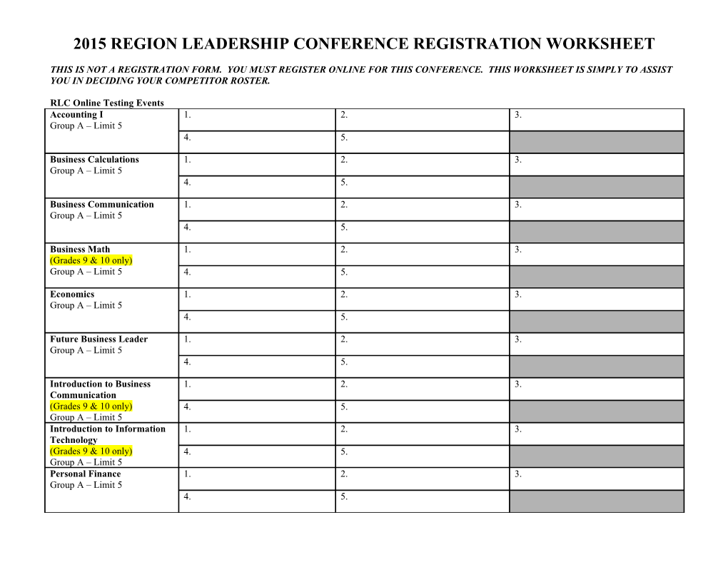 Rlc Conference Registration Worksheet