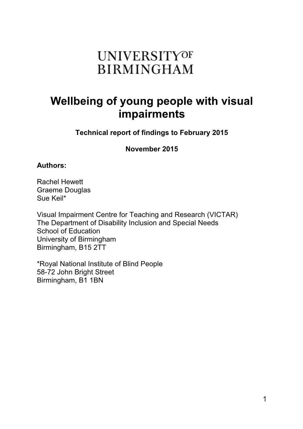Wellbeing of Young People with Visual Impairments