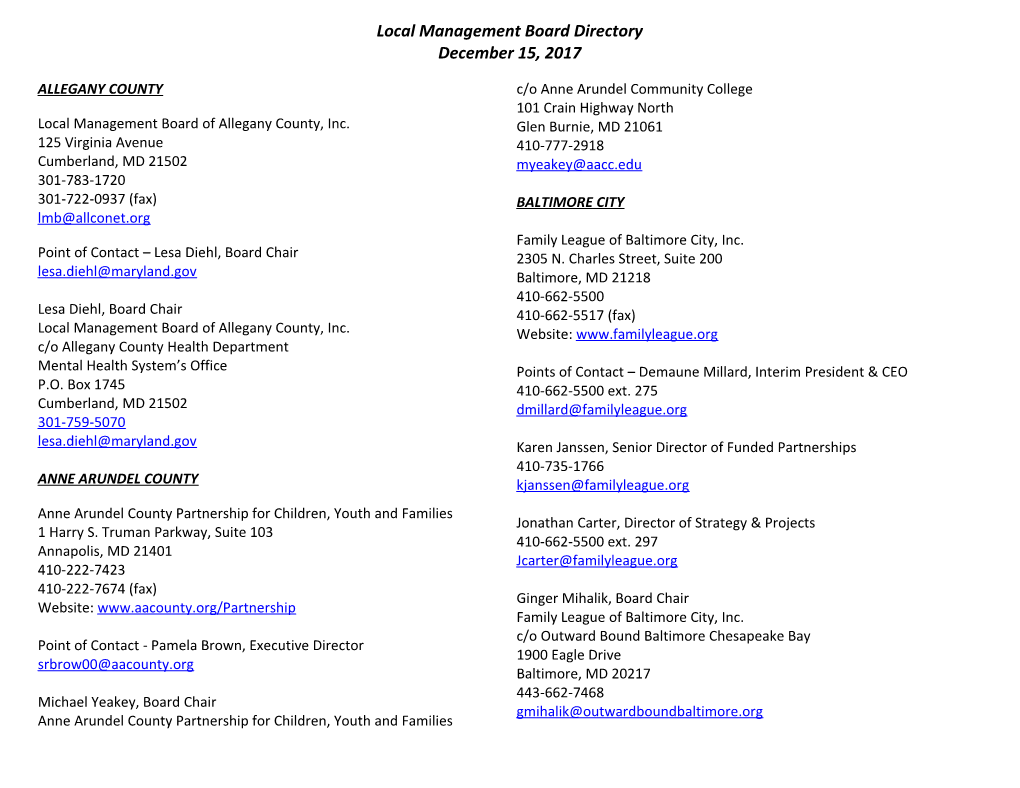 Local Management Board Contacts