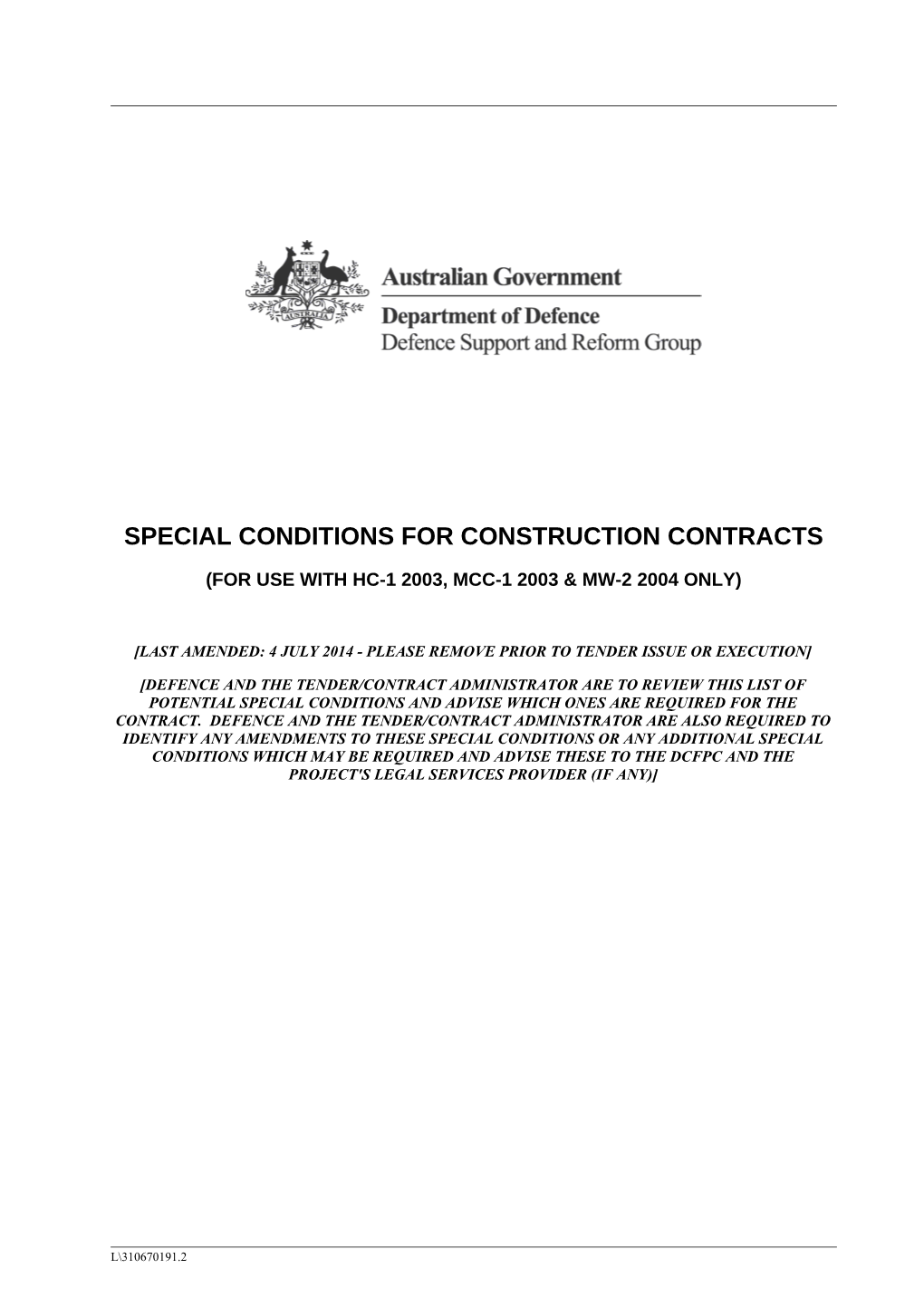 Special Conditions for Construction Contracts