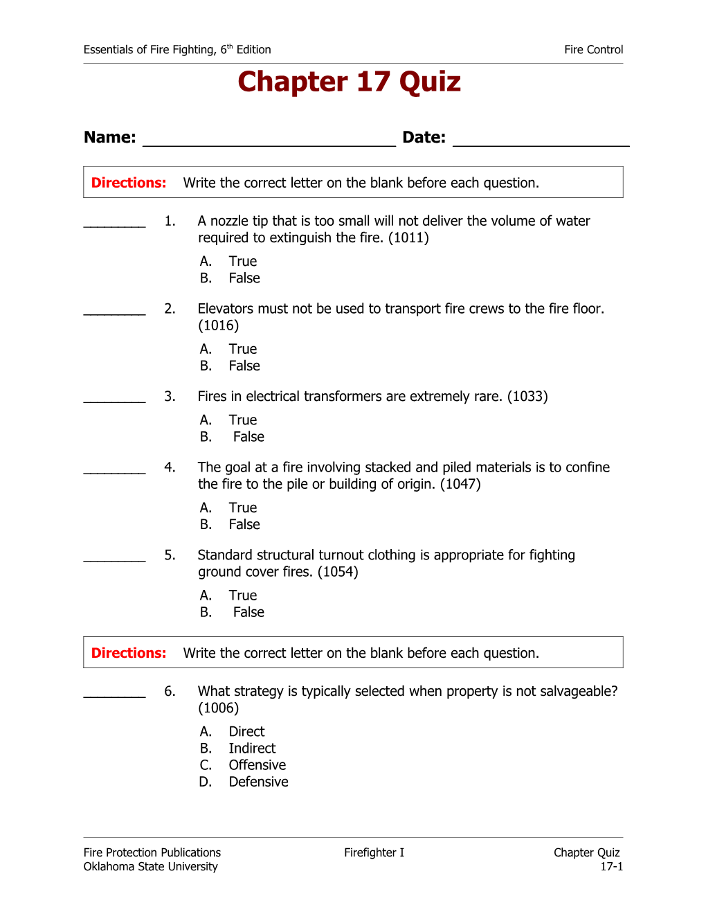 Essentials of Fire Fighting, 6Th Editionfire Control