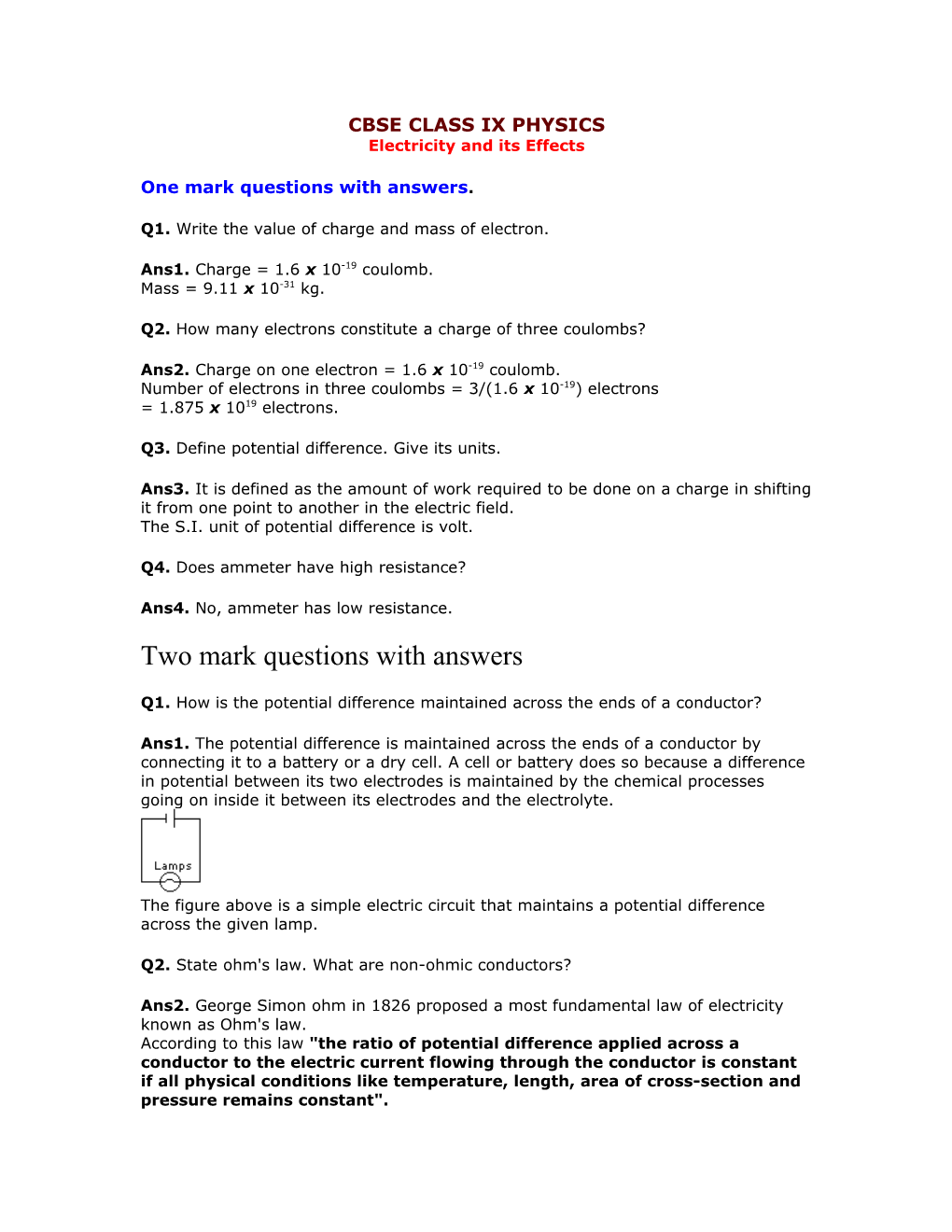 Cbse Class Ix Physics