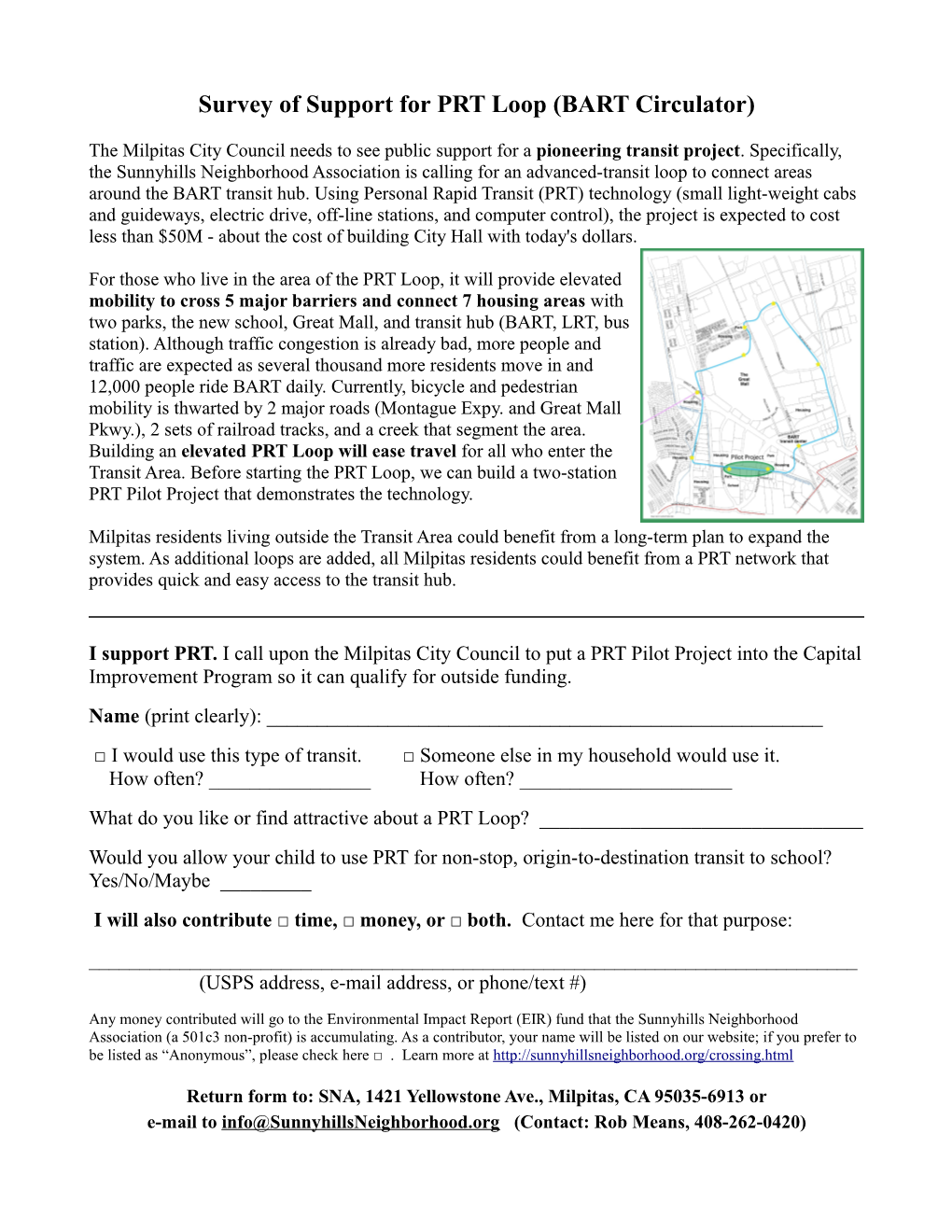 Survey of Support for PRT Loop (BART Circulator)