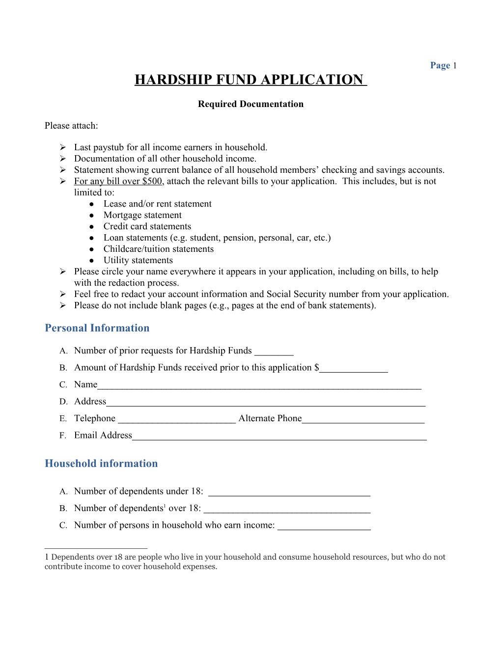 Hardship Fund Application