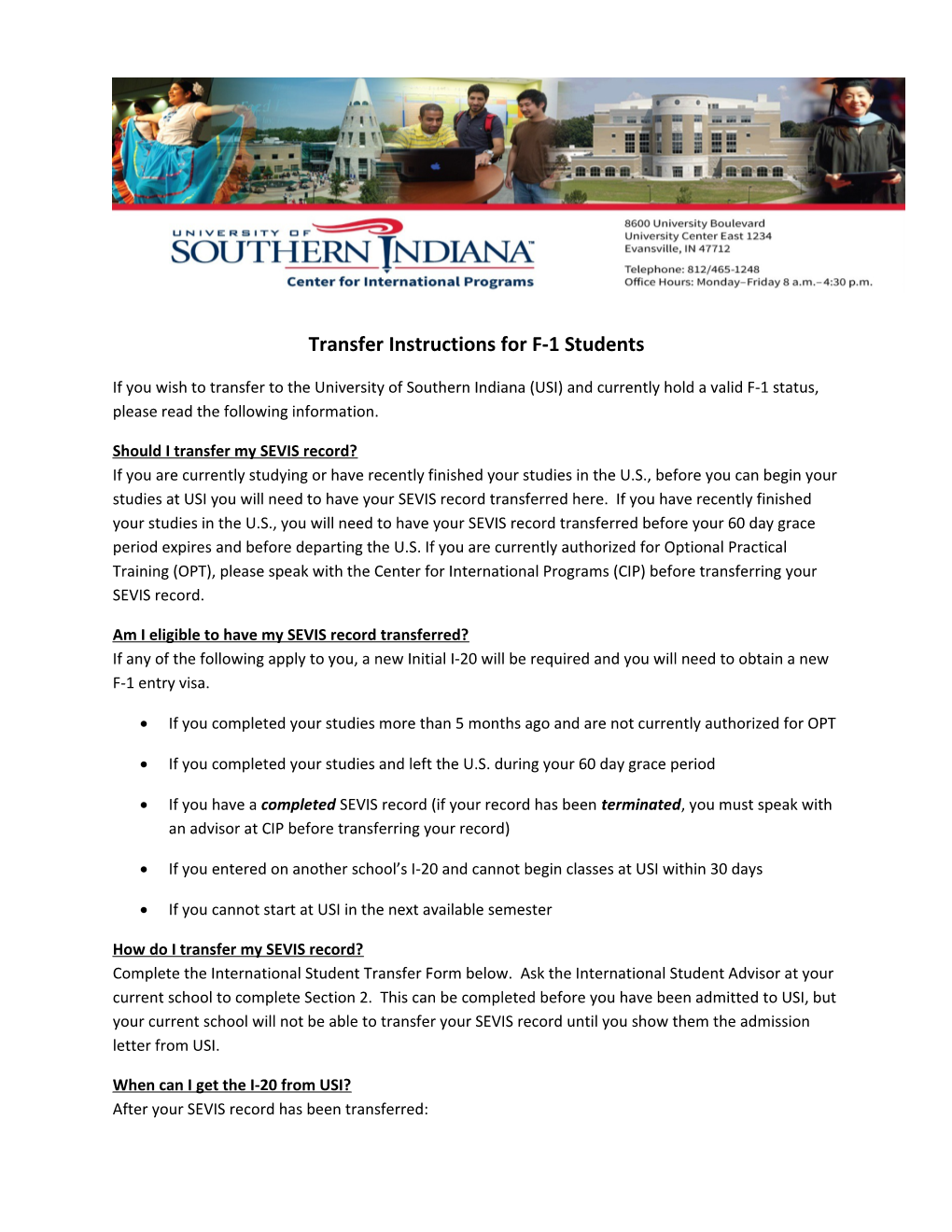 Transfer Instructions for F-1 Students